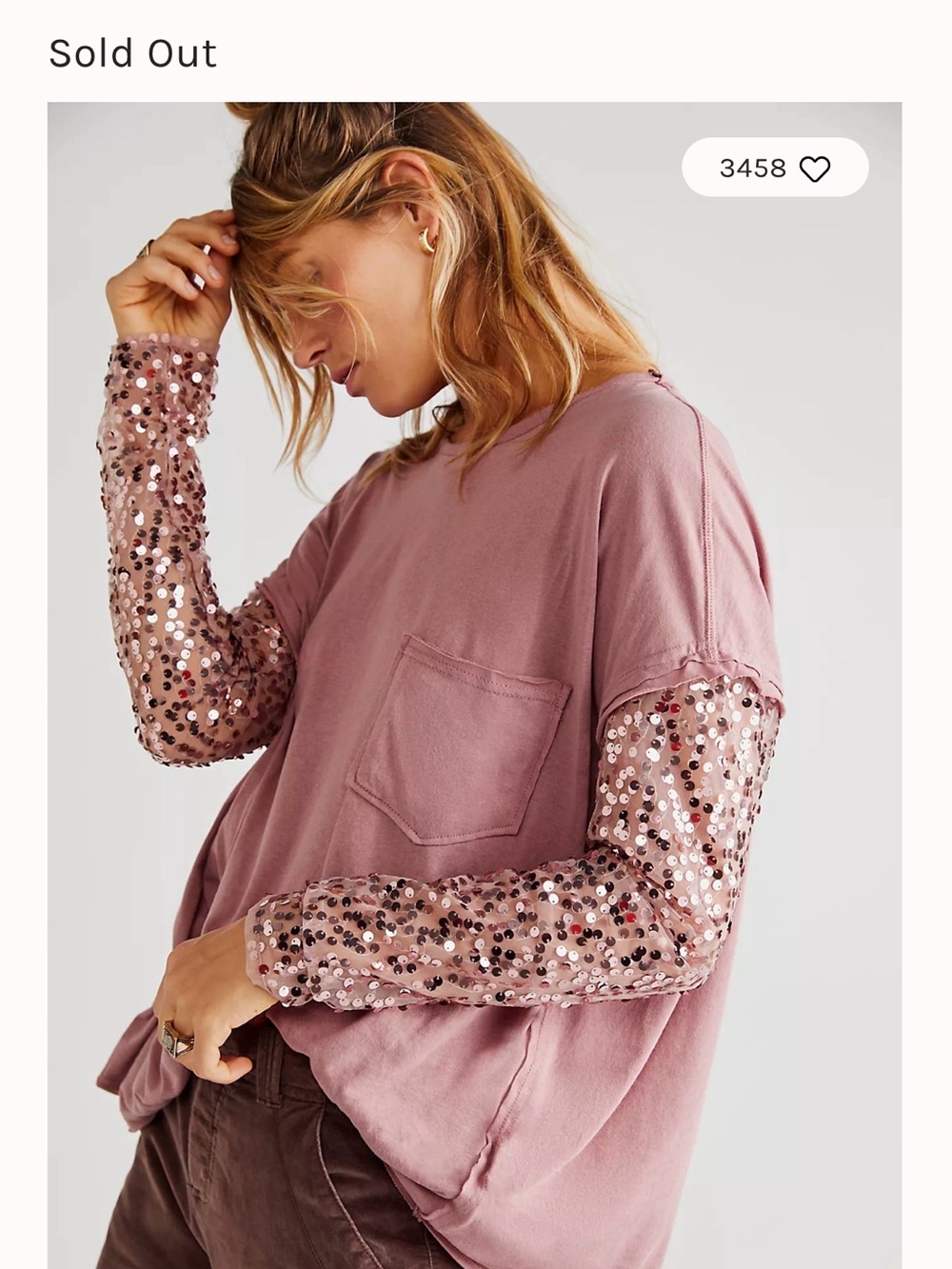 Free People Rose Sequin Sleeve Pocket Tee